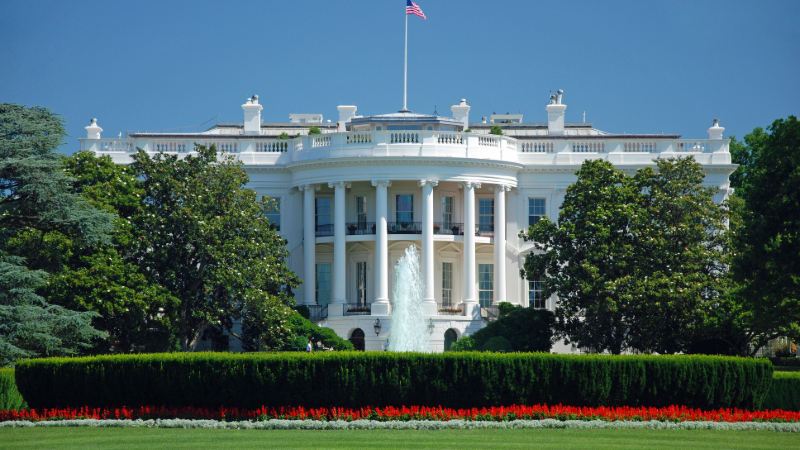The White House, USA, Fountains flowing on a sunny day